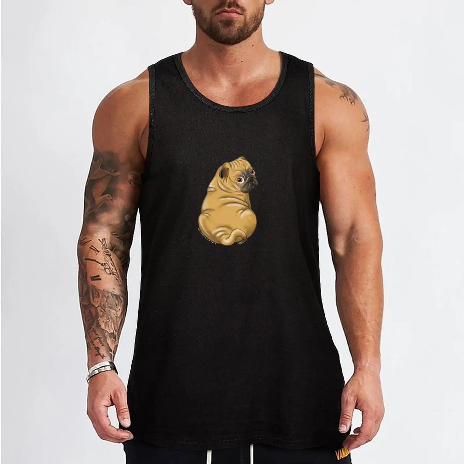 Squishy Pug rolls - Cute pug dog Illustration Tank Top Men gym sportswear bodybuilding for men