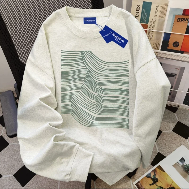

Pure cotton retro street style long-sleeved T-shirt for women in spring and autumn commuting casual versatile design top for men
