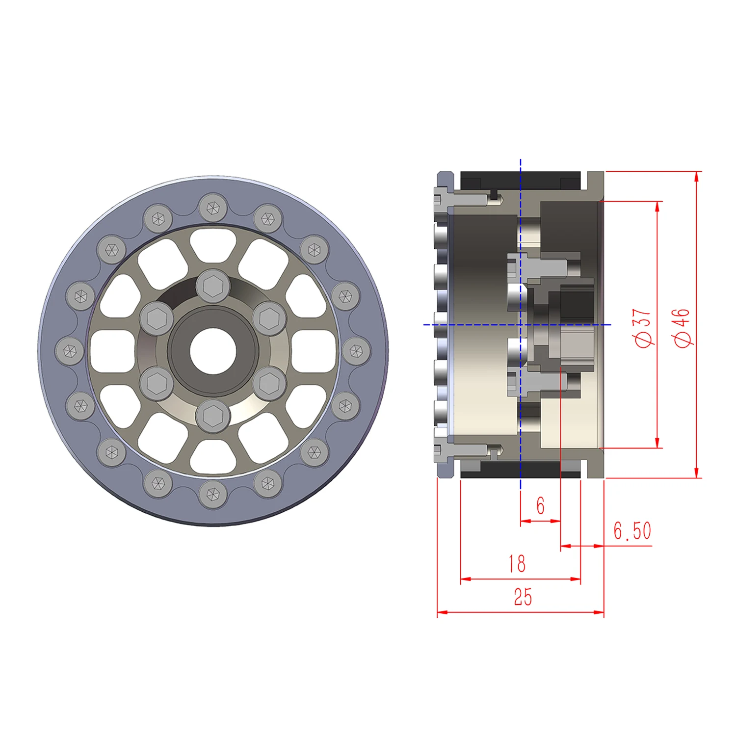 TCRC 4PCS Deep Dish Aluminum 1.55 Inch Wheels Hubs for 1/10 RC Axial AX90069 D90 TF2 Tamiya CC01 1/18 UTB18 Capra Buggy Upgrades