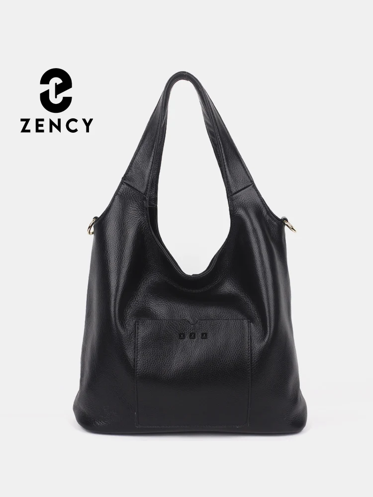 Zency Genuine Leather Women's Big Tote Rivet Top Layer Cowhide Shoulder Crossbody Handbag Versatile Hobo For Winter Commute