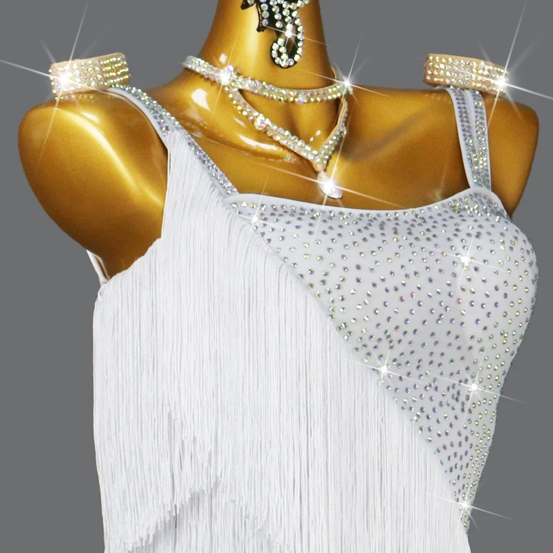 White Latin Dance Dress Kpop Stage Costume Women Sport Skirt Dancewear Practice Clothes Stand Ballroom Party Line Clothing Samba