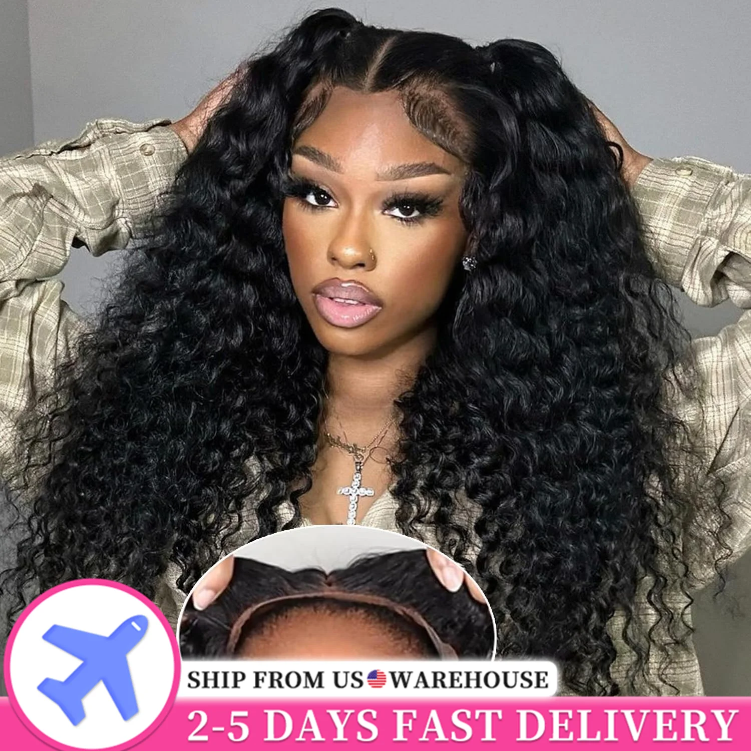 Ready To Wear Deep Wave Glueless Lace Front Wig Human Hair Pre Plucked Ready To Go 200 Density 5x5 Closure Lace Wig 34 36 Inch