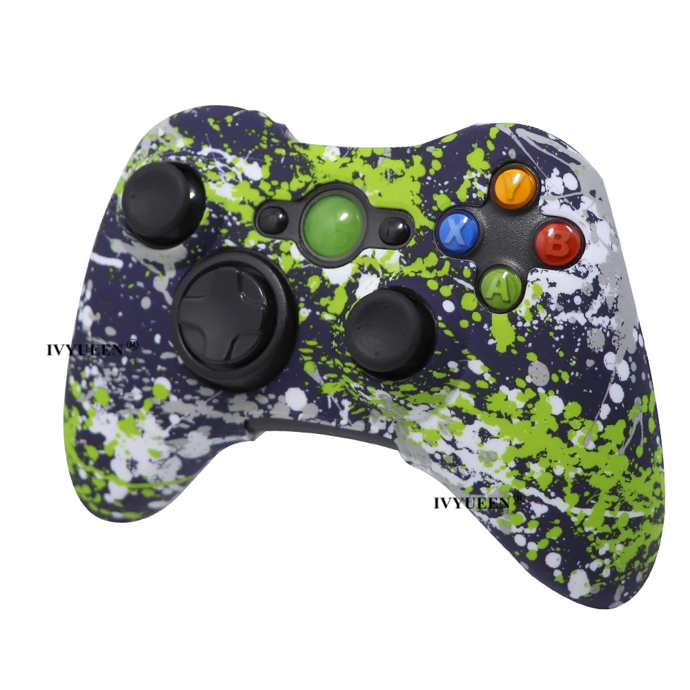 Ivyueen 10 pçs silicone pele protetora para microsoft xbox 360 caso controlador de impressão capa gel caps acessórios polegar apertos