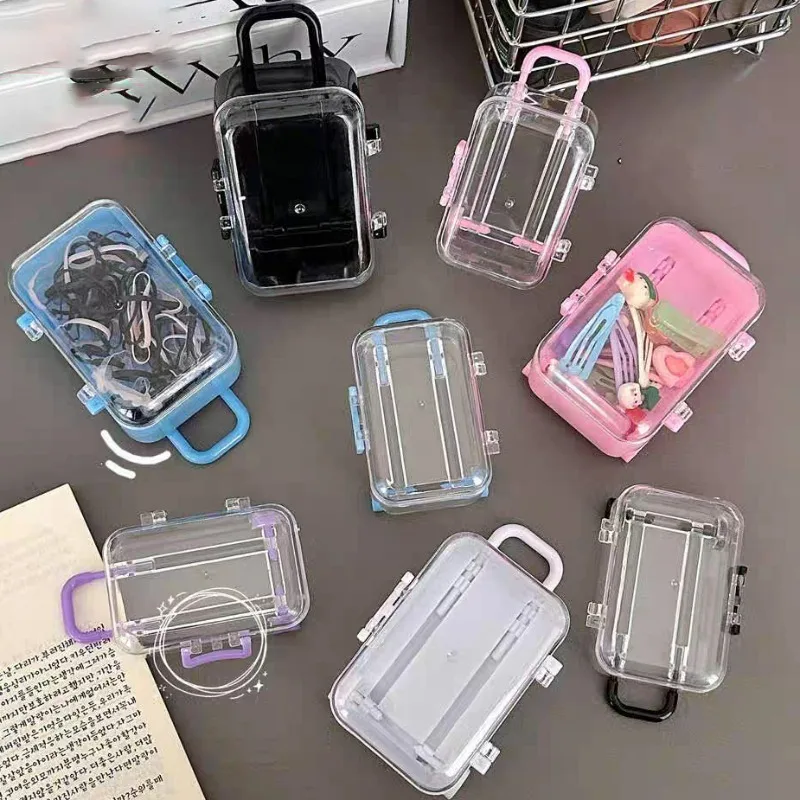 Creative Suitcase Jewelry Box Small Mini Plastic Transparent Luggage Trolley Case Storage Boxes Earrings Necklace Ring Gift Box