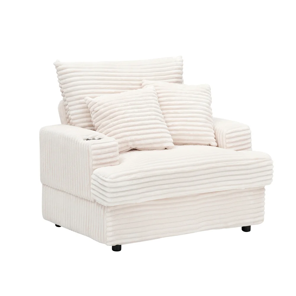 Armchair with sleep function Spring upholstered armchair ottoman set Comfortable single sofa recliner with cup holder