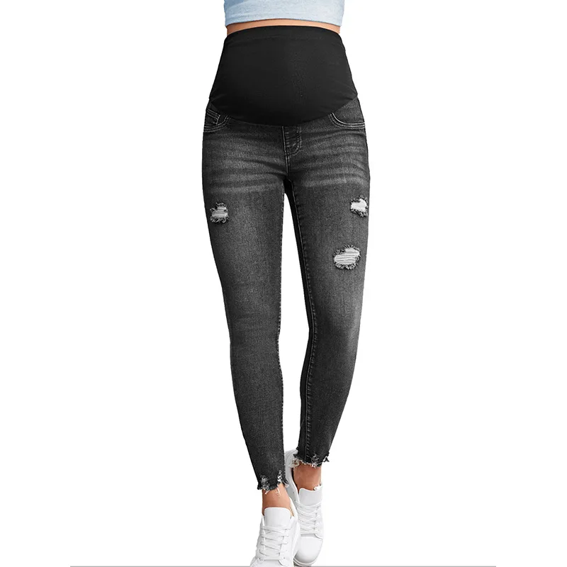

Summer Women's Tight Jeans for Pregnancy Vitange Style Light Grey Jeans for Maternity Adjustable Waist Pants with Pocket