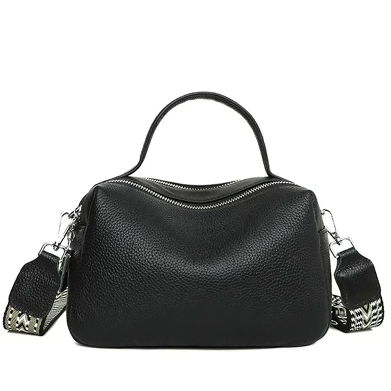 RDW1 Bolso de mano de cuero genuino, bandolera de hombro a la moda para mujer, bolso de mano de piel de vaca de Color sólido