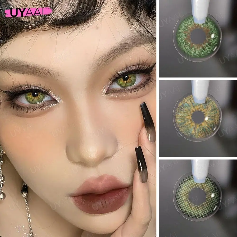 UYAAI 2Pcs Natural Eye Color Lenses Color Contact Lenses For Eyes Green Big eyes Colored Contact Lenses Beauty Pupils Eye Lenses