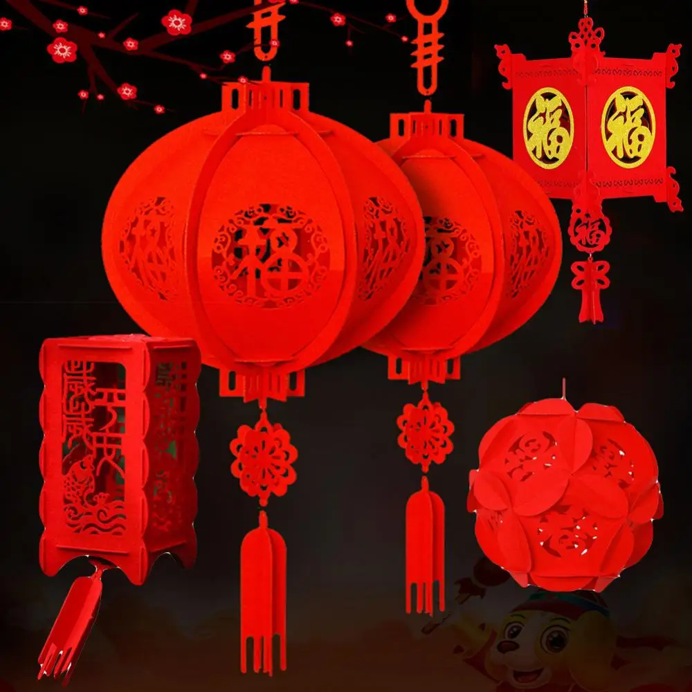 Chinese Spring Festival Hanging Lantern Cloth Festival Decoration 2023 Fu Letters Red Paper Chinese Lantern Festival Lanterns