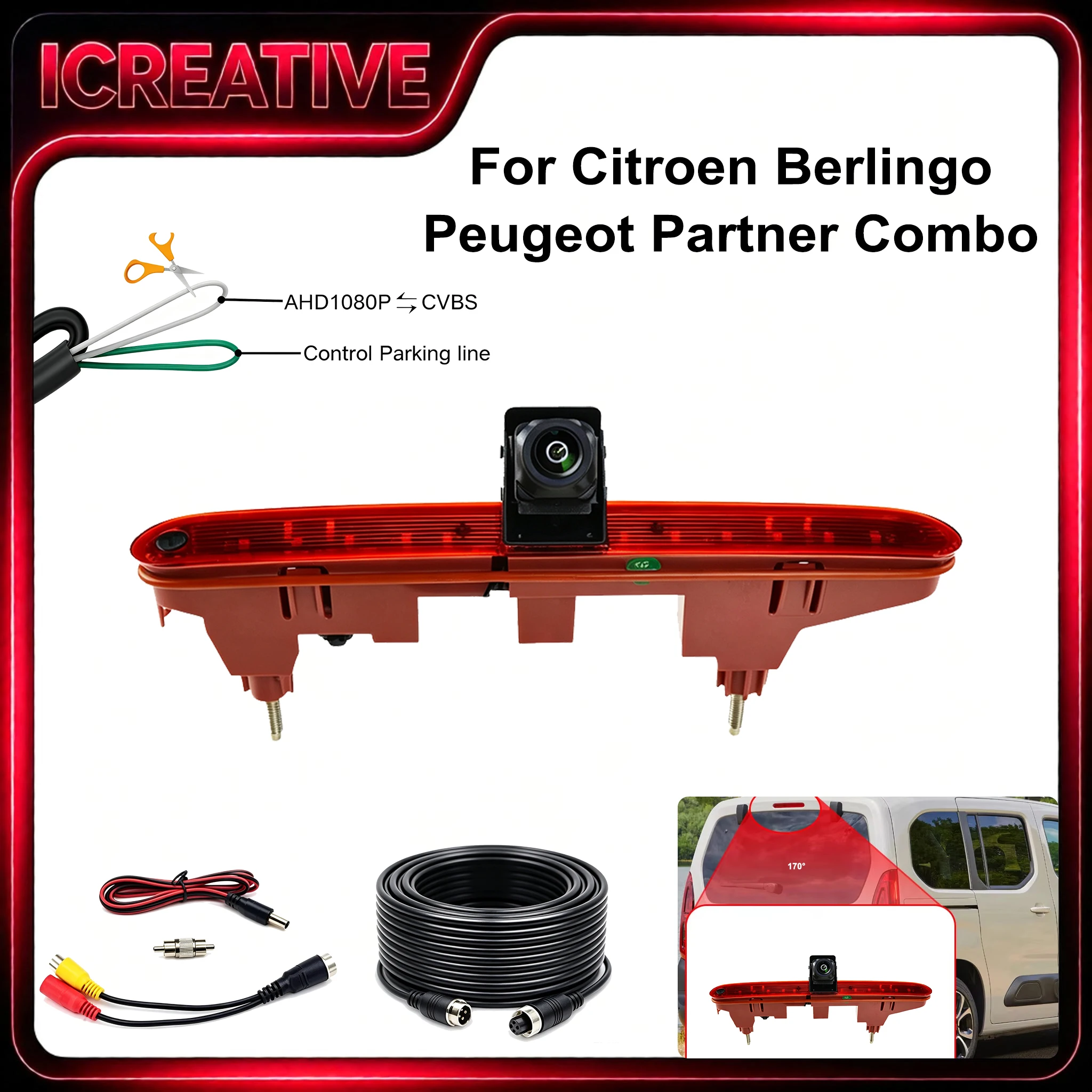 AHD 1080P Auto-Bremslicht-Rückfahrkamera für Citroen Berlingo Peugeot Partner II 2008-2016 Wasserdichte Rückfahrkamera