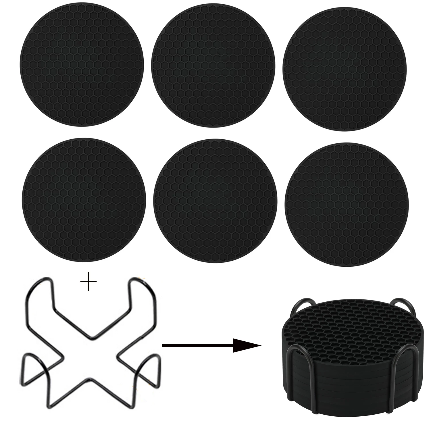 Silicone Coasters Set with Holder for Drinks Beer Coffee Suitable for All Kinds of Cups Hot Or Cold Anti-Slip Non-Stick view 6