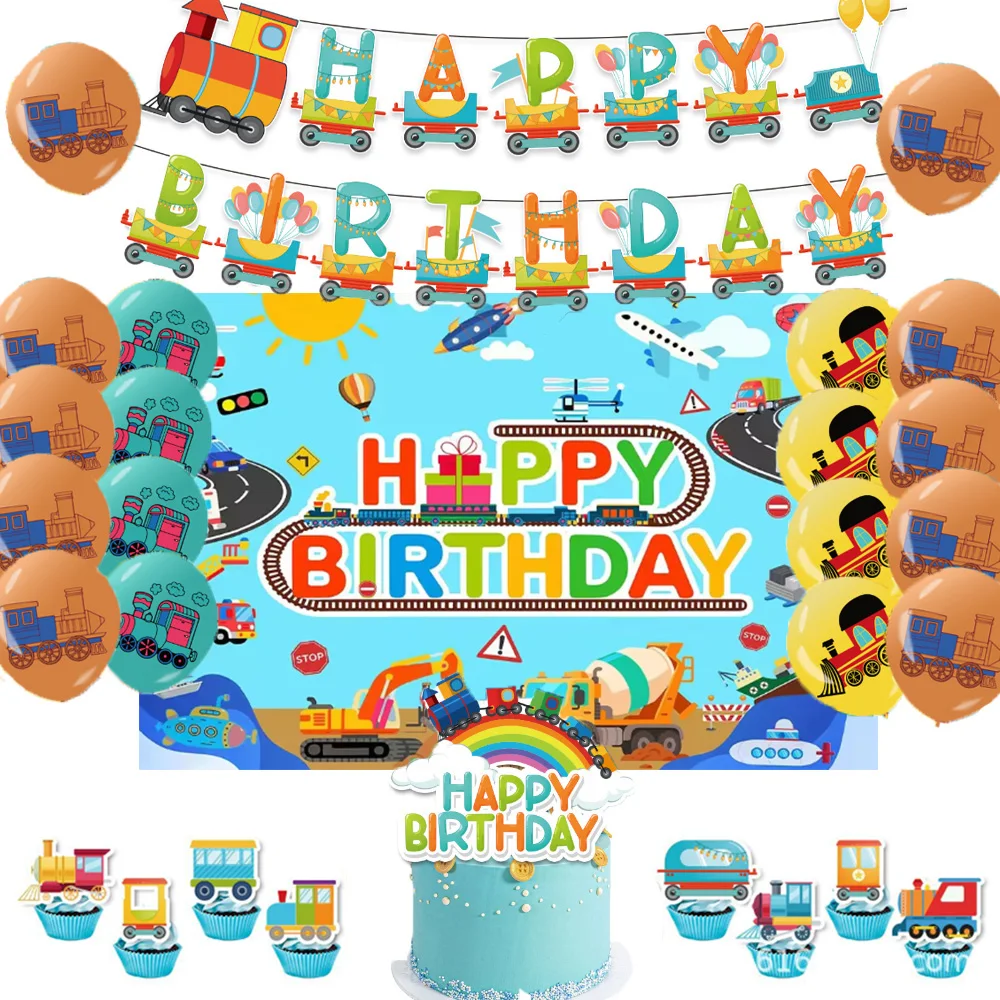 

Cartoon Retro Train Child Birthday Party Decorations Small Train Backdrop Balloons Cake Topper Child Gifts Baby Shower Supplies