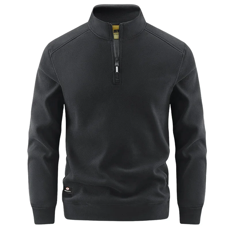 Autumn Winter Men Simplicity Casual Coat Outdoors Comfort Keep Warm Fleece Solid Tops New Fashion Thickening Round Neck