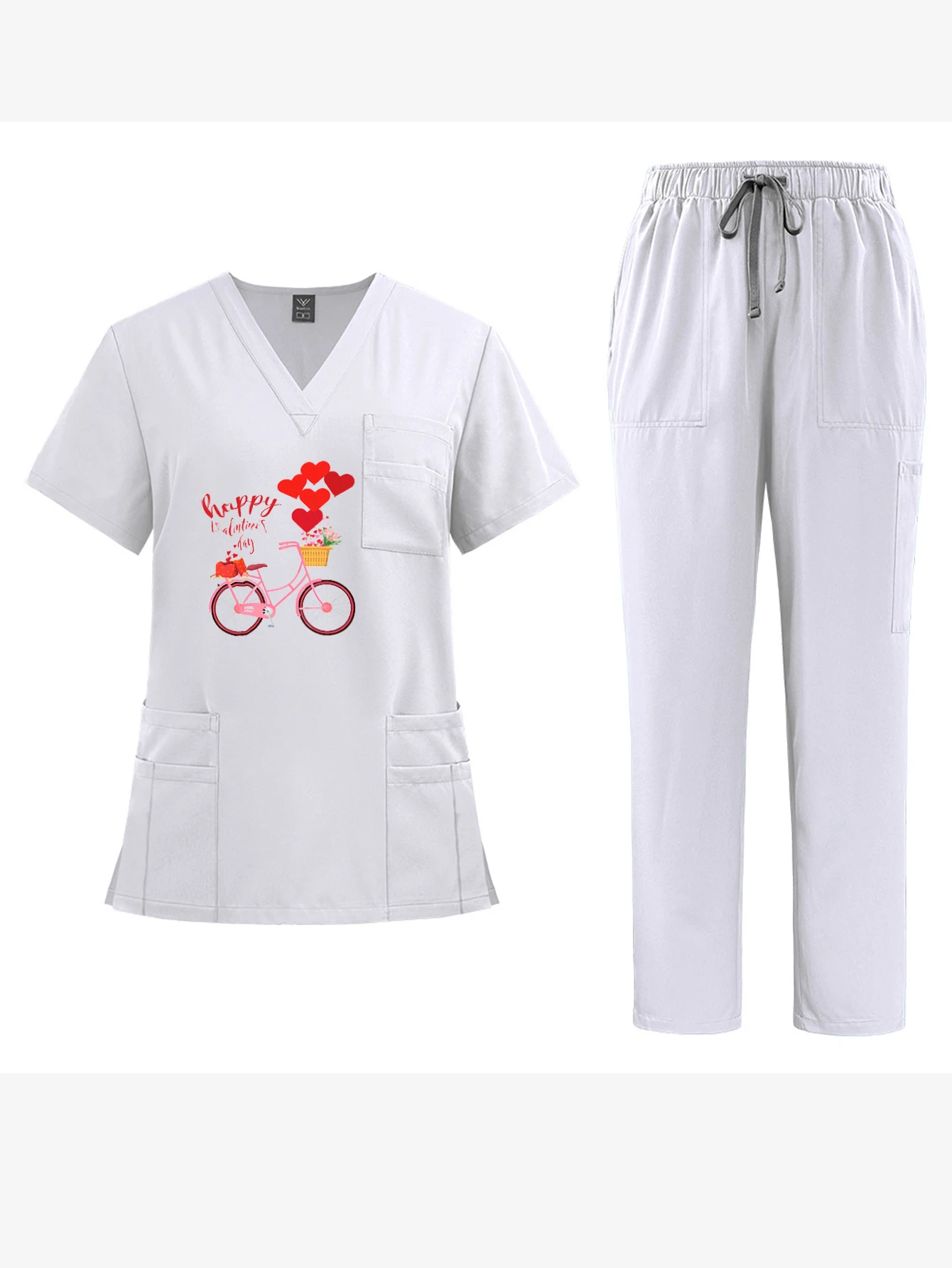 Aangepaste print unisex medische overall met V-hals en korte mouwen Verpleegstersset Rechte ademende wasbare werkkleding