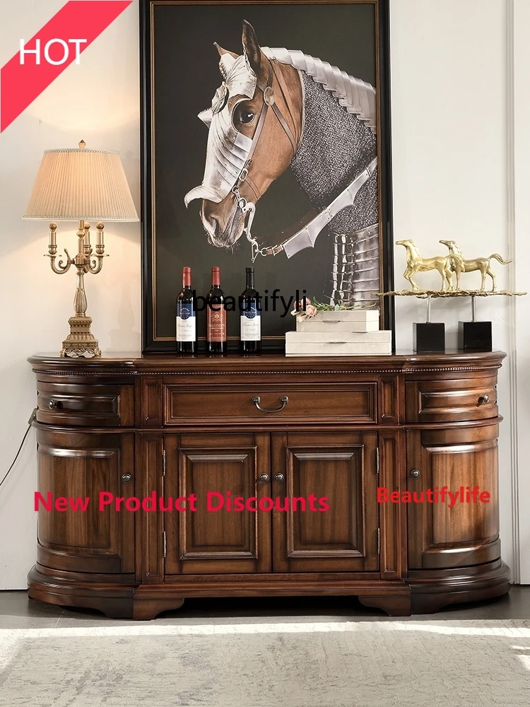 

A9344 American Style Sideboard Cabinet Solid Wood Semicircle Storage Organizer Tea Cabinet European Style Vintage Cabinet