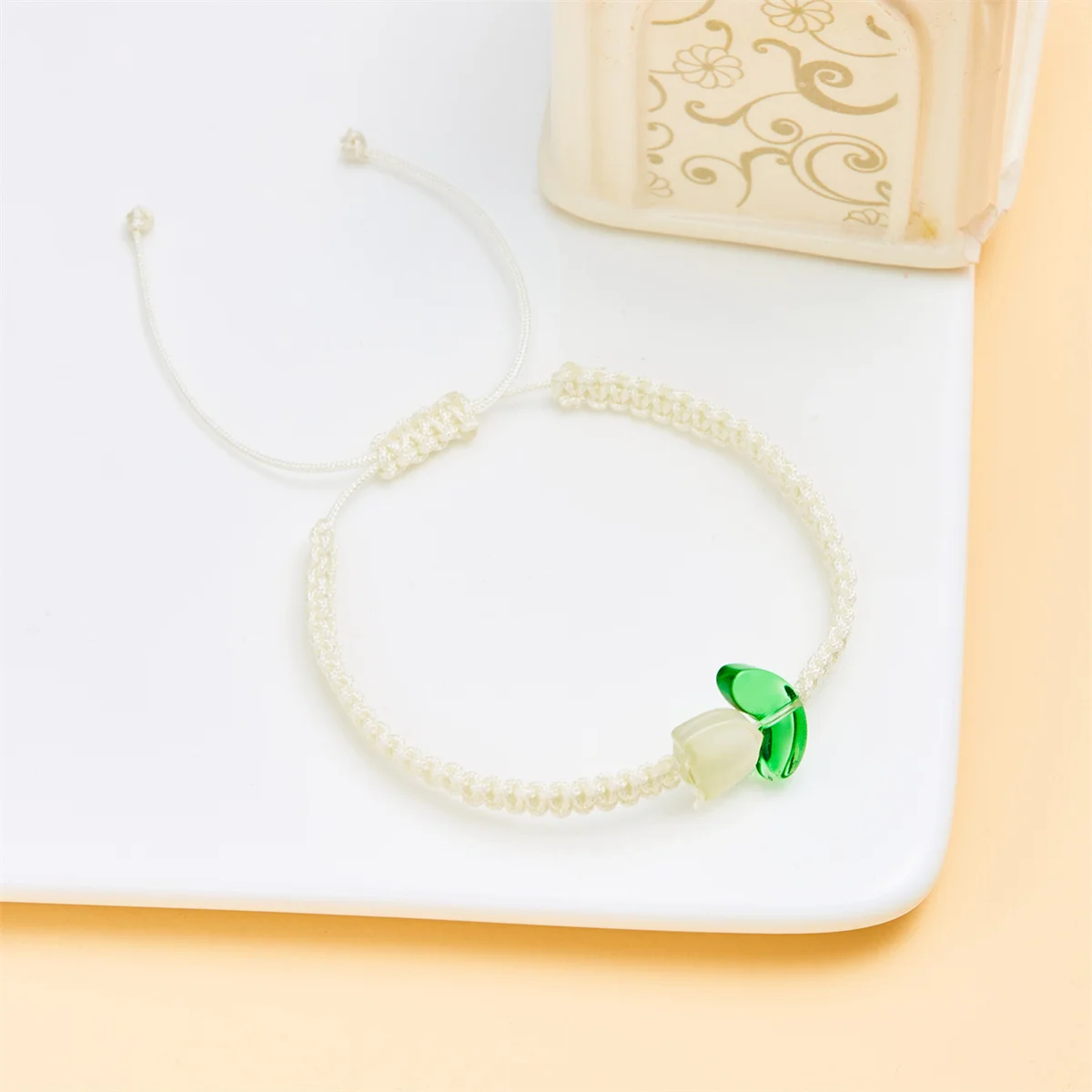 Minimalist Resin Tulip Bracelets For Women Korean Sweet Flower Handmade Woven Rope Chain Adjustable Bracelet Friendship Jewelry