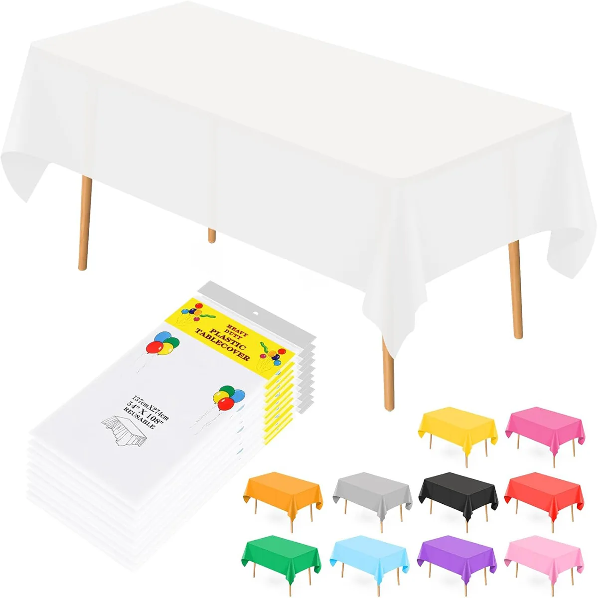Large Plastic Rectangle Table Cover Cloth Wipe Clean Party Red White Black Tablecloth Covers for Birthday Wedding Christmas