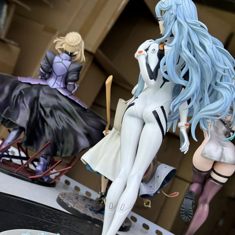 Bandai 25Cm Anime NEON GENESIS EVANGELION EVA Ayanami Rei Pakaian Ketat Rambut Panjang Putih Figur Aksi Model Boneka Hadiah Mainan Anak-anak