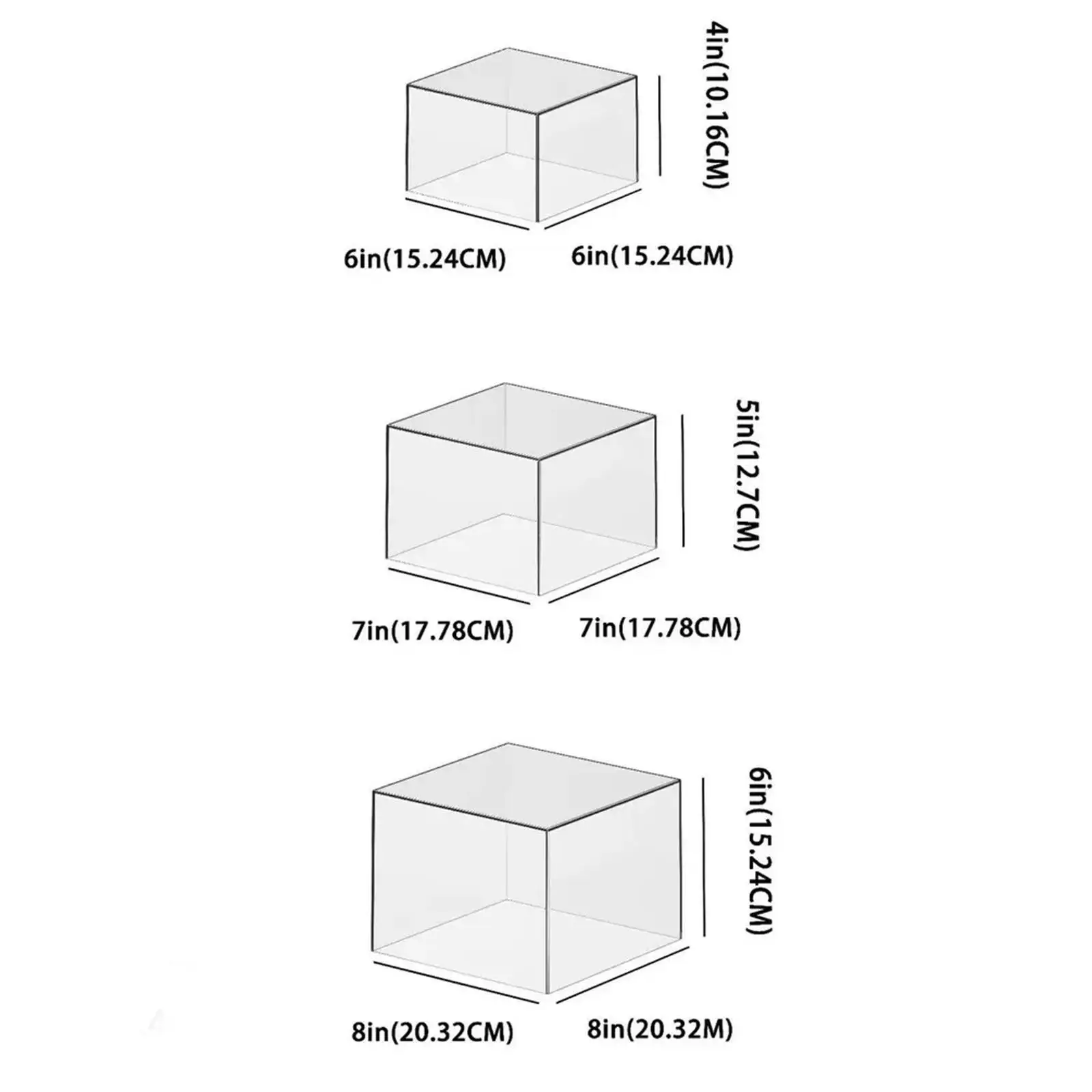 3 Pieces Display Risers Boxes 6 inch 7 inch 8 inch Modern with Hollow Bottom Transparent Display Cases for Cosmetics Cake