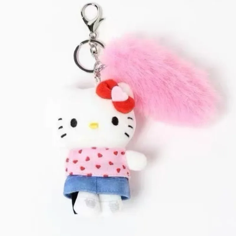 Sanrio Repipi pluche sleutelhanger Hello Kitty luipaard zwarte hanger Y2K cartoon donkere huid pluizige Kitty kat hart gevulde sleutelhanger
