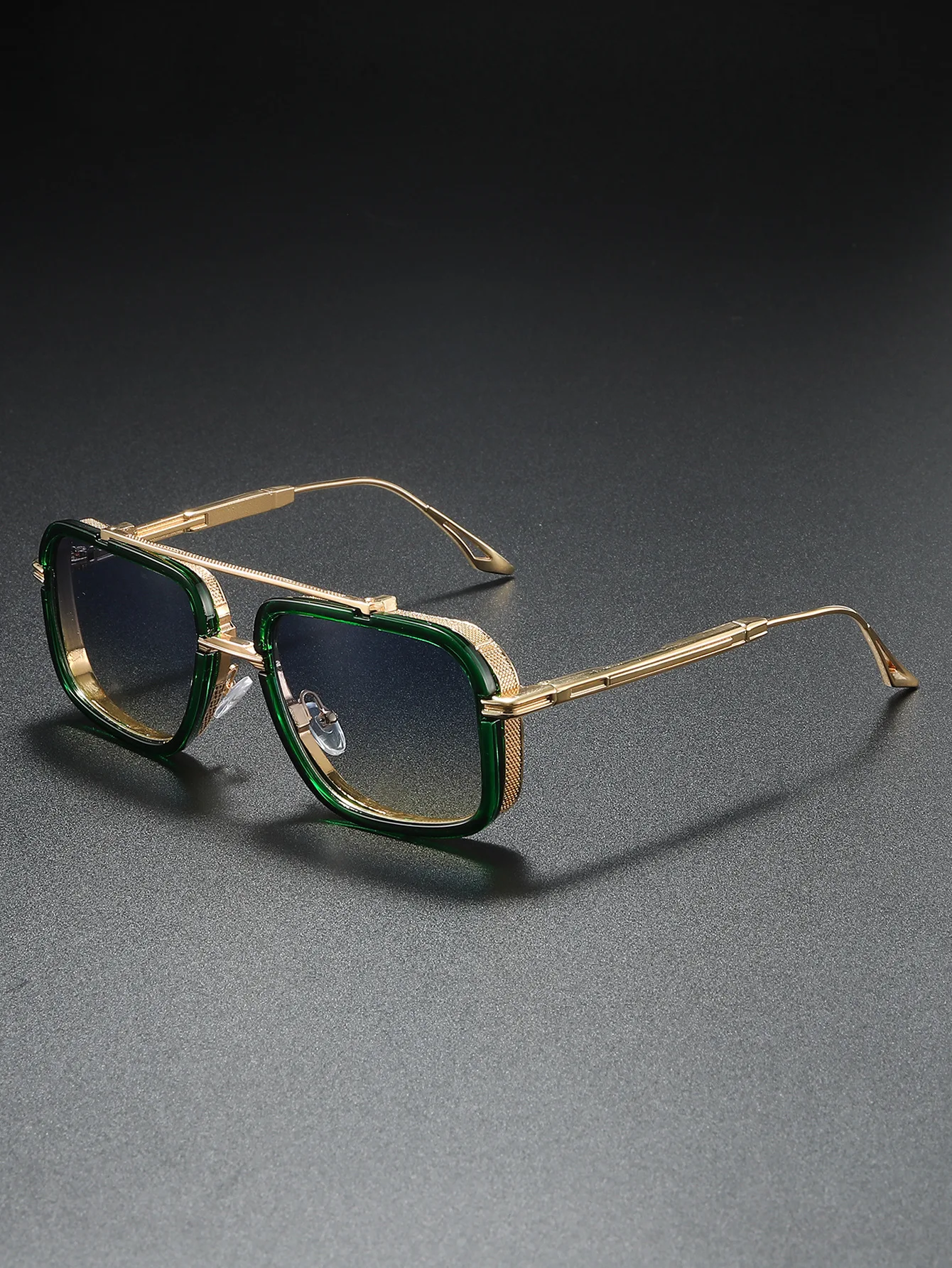 Große Quadratische Sonnenbrille Männer Steampunk Stil Metall Pilot Sonnenbrille Luxus Designer Marke Brillen Fashion Shades Doppel Strahl – Detail 5