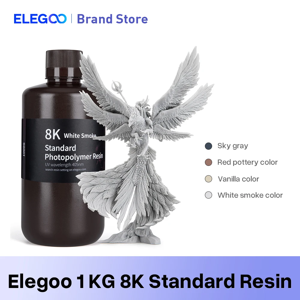 ELEGOO 8K 3D Printer Resin 405nm Standard Photopolymer Resin UV-Curing Resin Best for SATURN 2 8K 3D Printer Space Grey 1000g