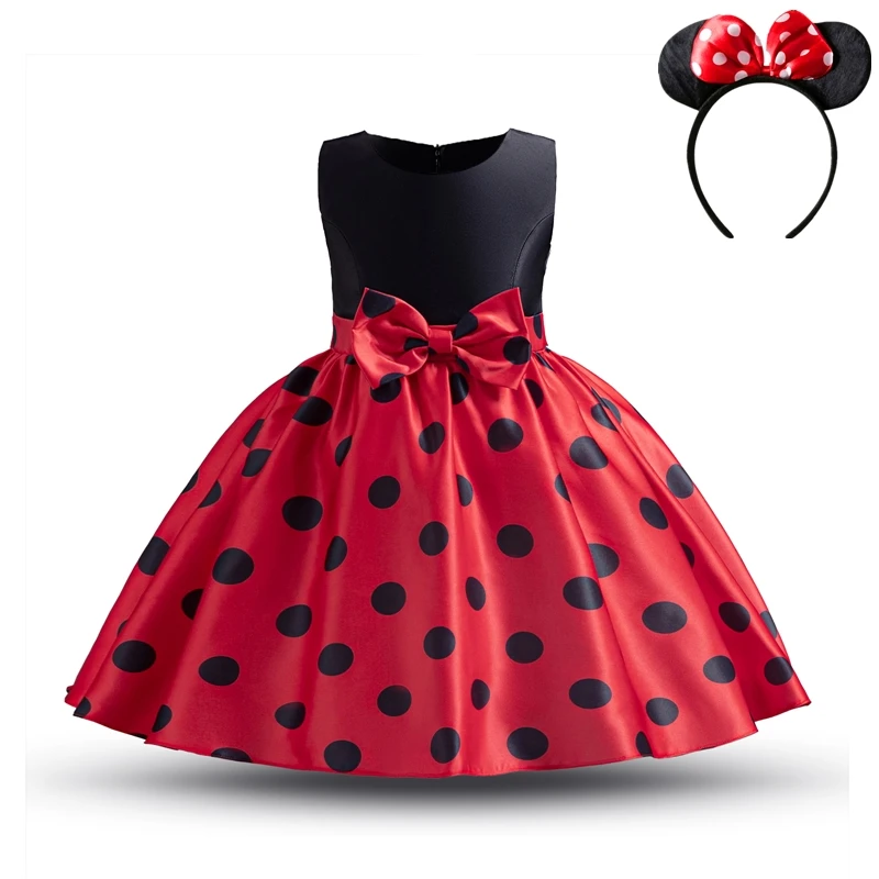 Girls Red/Green Christmas Dress Elegant Princess Dress+Minni Mouse Ear Headband Costume 2024 Carnival Birthday Party Fancy 3-8Y