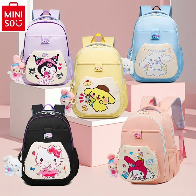 

MINISO 2024 New Hello Kitty Kuromi Cartoon Anime Backpack Student Color blocked Patchwork High quality Lightweight Backpack