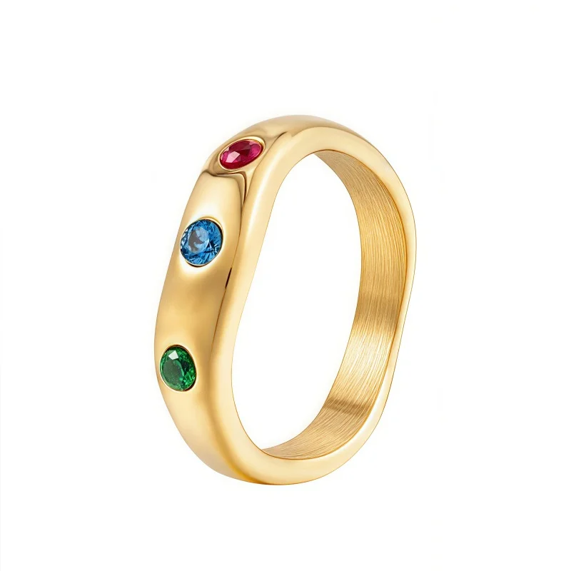 

Retro Niche Gem Ring Minimalist INS Zircon Ring for Women Non-Fading Titanium Steel Electroplated Ring