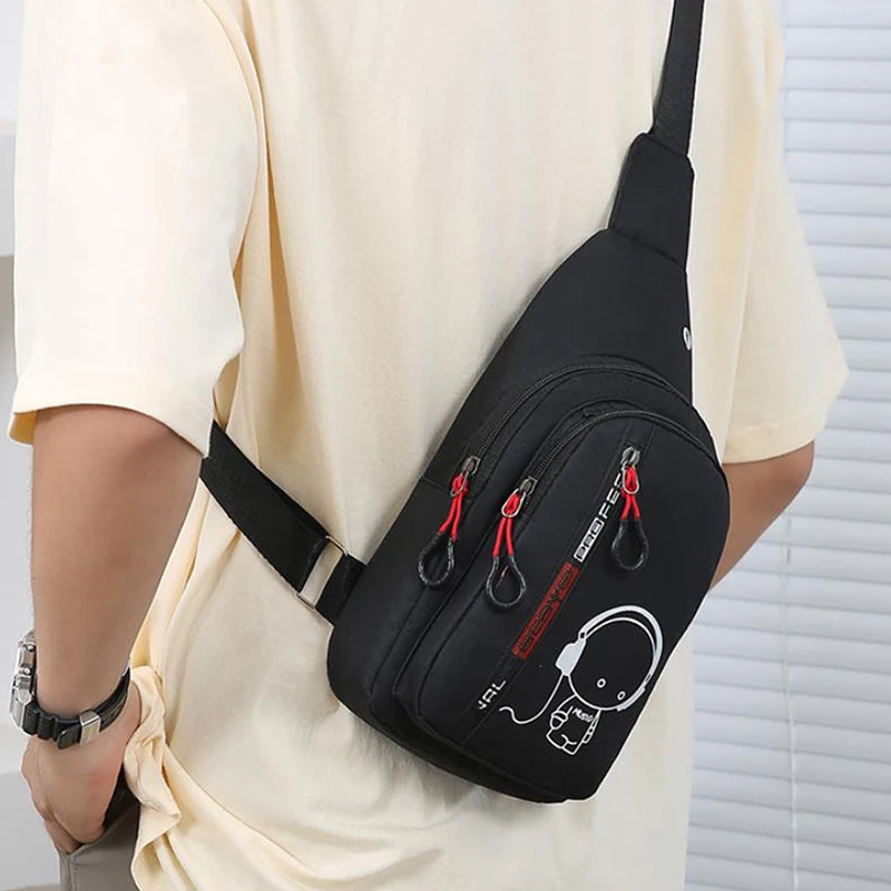 Mochila pequeña con luz nocturna para hombre, bolso cruzado de hombro, informal, a la moda, para exteriores