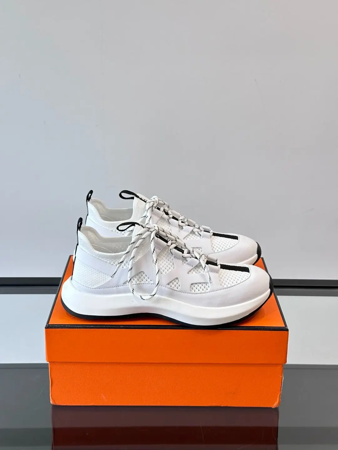 Unisex Trendy Chunky Casual Sneakers Breathable Hollow Knit Upper Lightweight Thick Bottom Footwear