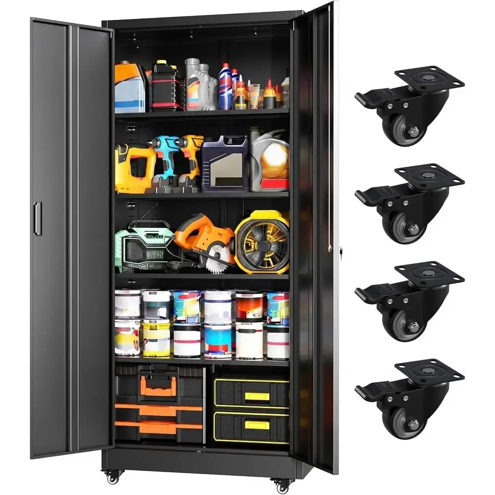 73 Rolling Metal Storage Cabinet with 4 Swivel Wheels, Lockable, Ideal for Tools, Garage, Home, and Warehouse