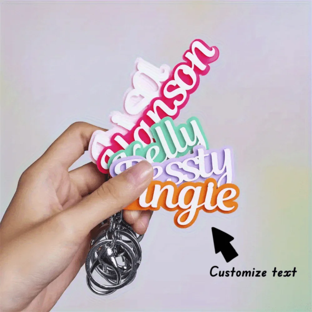 

Custom Pink Acrylic Name Double-layer Personalized Name Key Ring Backpack Tag Diaper Bag Name Tag Keychain for Kids-School Bag