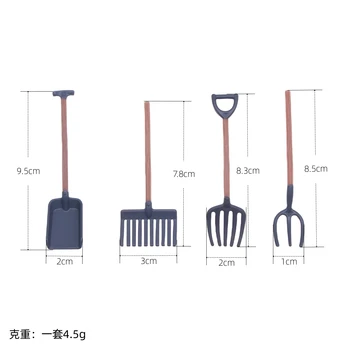 인형 집 미니어처 시뮬레이션 요정 정원 농장 도구, 미니 삽 갈퀴 괭이 갈퀴 모델 장면 장식 액세서리, 세트당 4 개 