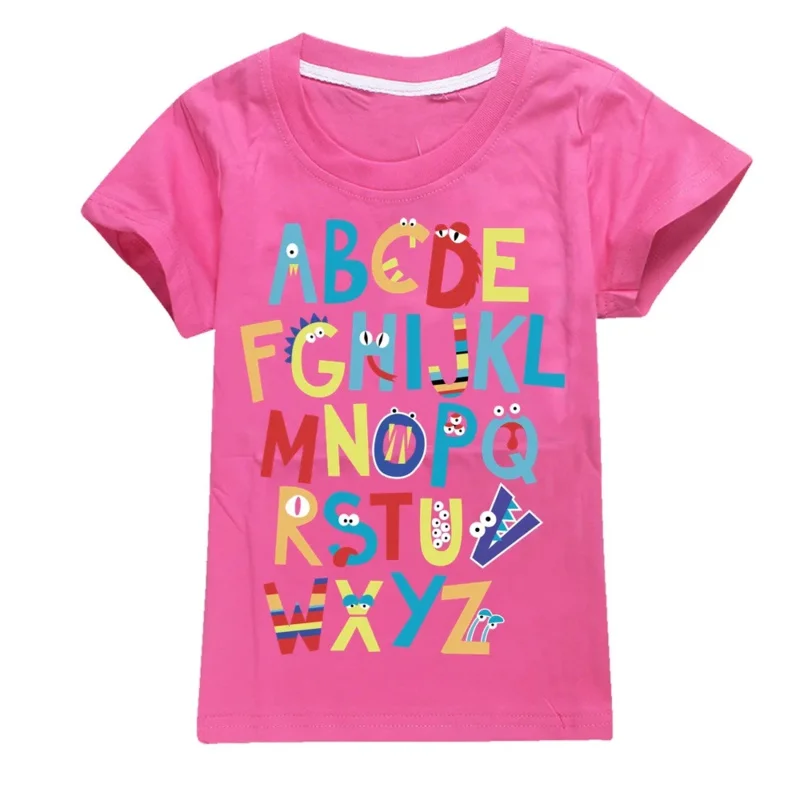 Alphabet Lore Cotton Tshirt A-Z English Letter Printing T-shirt Animal Clothes Gift for Kids Children Educational Christmas Gift