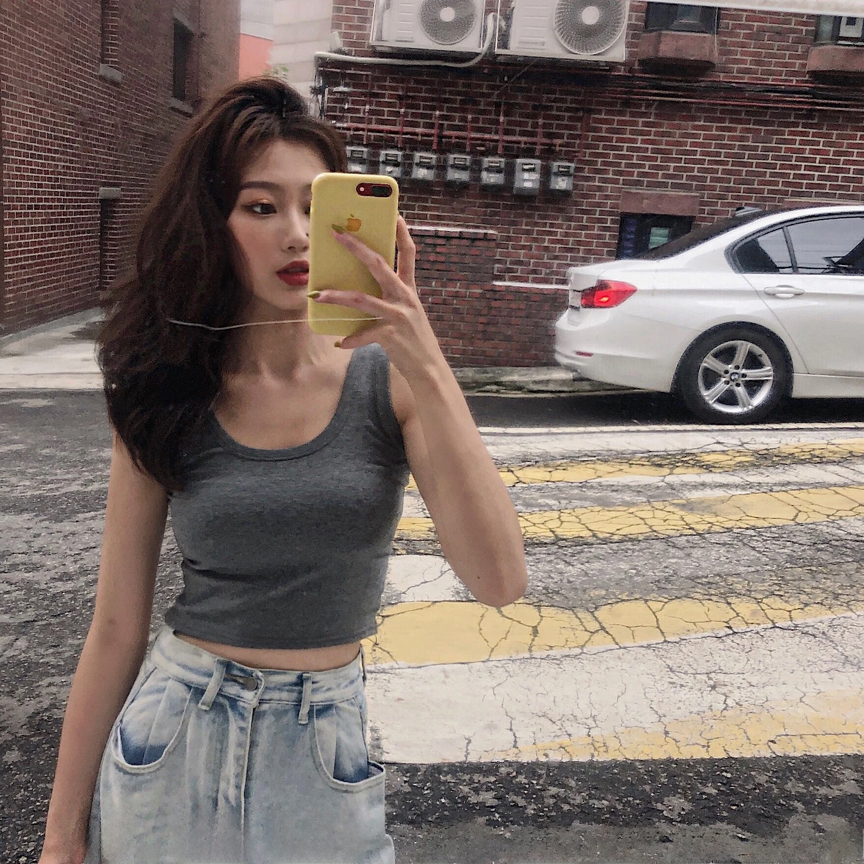 

High Waist ort U-Ne Strap Vest Women Sexy Low Chest Yoga Pure Color Base Top Outerwear Trendy Cotton Fabric Summer