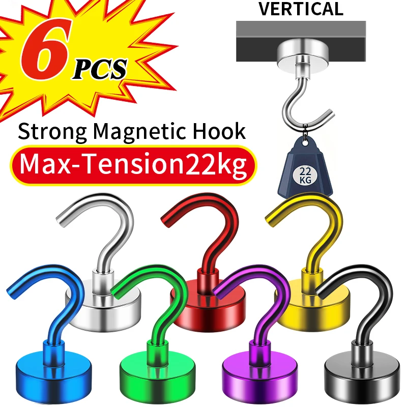 6pcs Magnetic Hooks, 50Lbs(22kg) Strong Heavy Duty Cruise Magnet S-Hooks for Hanging, Cabins, Kitchen, Garage, Workplace nt.