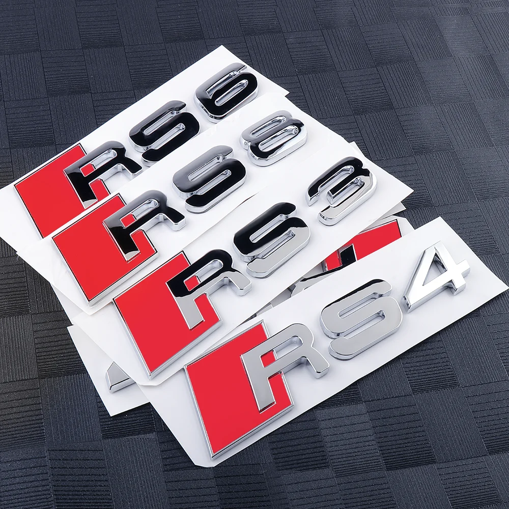 Stiker bagasi belakang mobil lambang ABS 3D RS3 RS4 RS5 RS6 RS7 RS8 Aksesori dekorasi lencana untuk Audi B9 B7 C6 A1 Q7 Q3 Tt A7