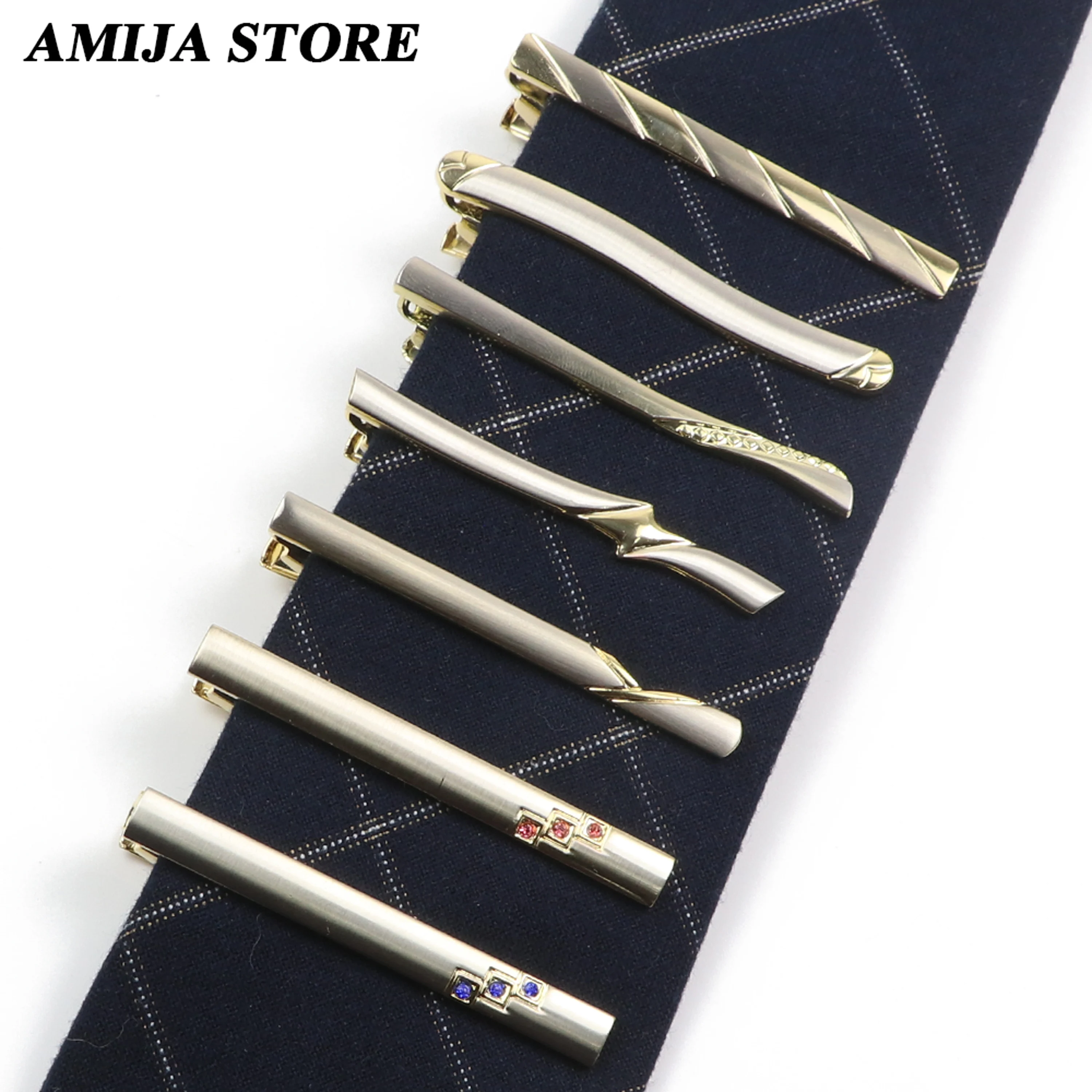 Men Metal Gold Color Tie Clip For Wedding Gifts Necktie Clasp Clip Gentleman 6cm Ties Bar Crystal Tie Pin For Men\'s Accessories