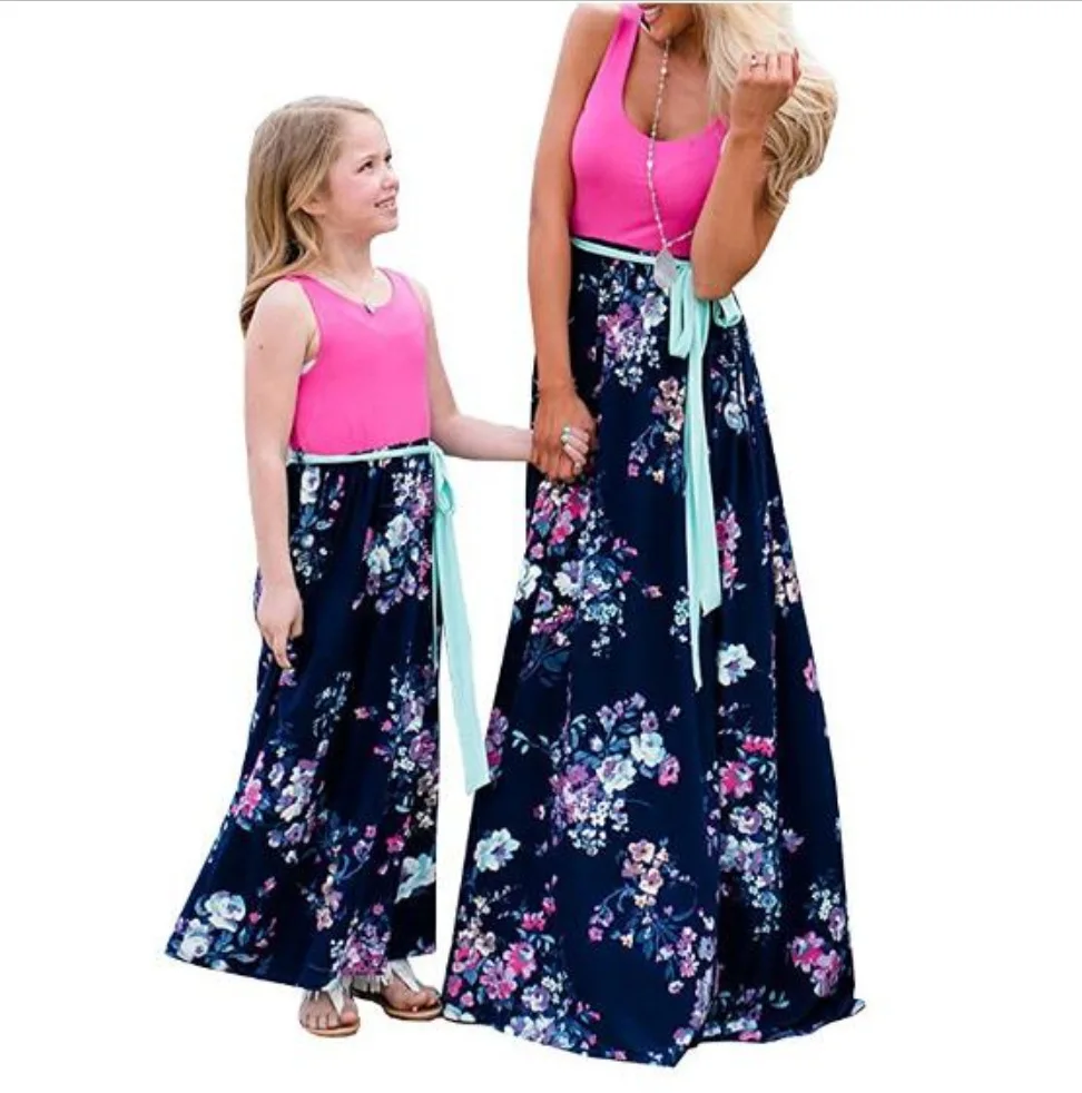 Matching Family Outfits Mother Daughter Dresses Summer Sleeveless Floral Long Dress Mom And Daughter Dres Clothes