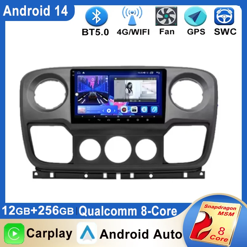 Android 14 Radio Stereo For Nissan NV400 Opel Movano Renault Master III 3 2010 - 2019 Car Multimedia Player Carplay Auto WIFI 4G