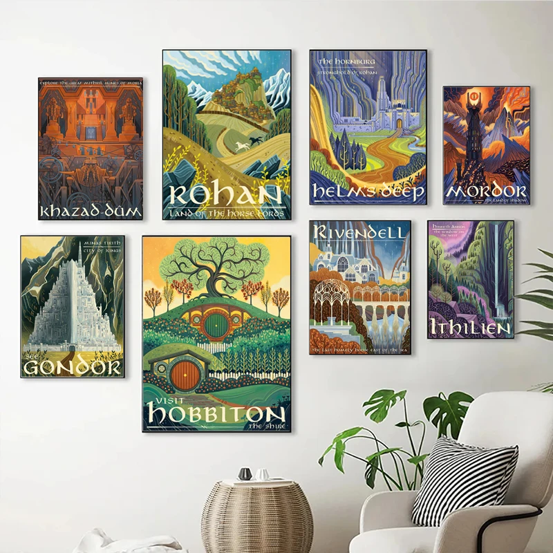 1pc frameless Abstract Ring Art Retro Travel Poster Vintage Film Mordor Castle Lord Magic Canvas Painting Wall Kid Bed Room Home