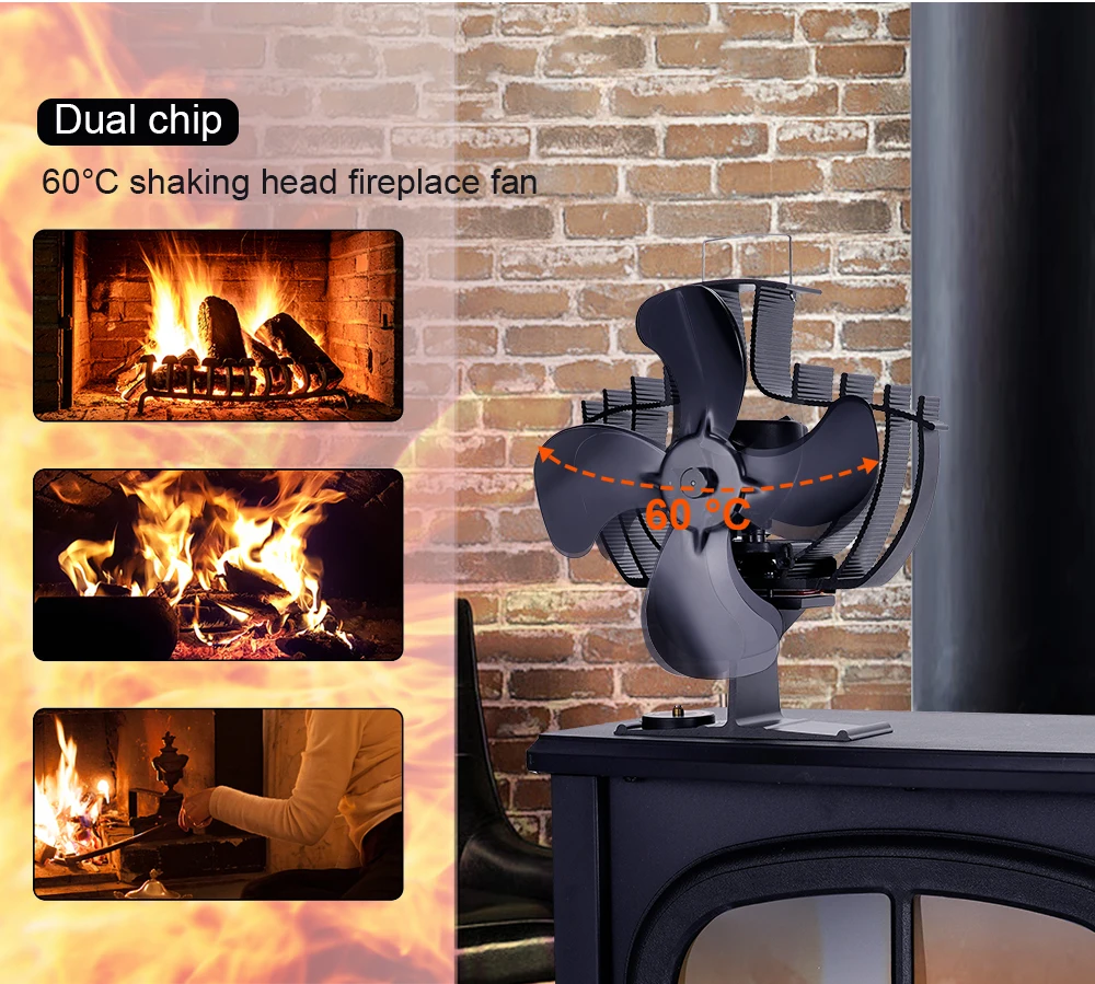 4 Blades Heat Powered Fireplace Fan 60 Rotating Stove Fan Quiet Log Wood Burner Energy Saving Home Efficient Heat Distribution