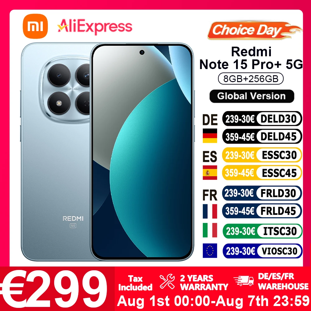 Globale Version REDMI Note 15 Pro+ 5G Smartphone 5G 6,83' 100W HyperCharge 6500mAh Bluetooth 5.4 Snapdragon ®   7s Gen 4 200MP Kamera NFC Xiaomi