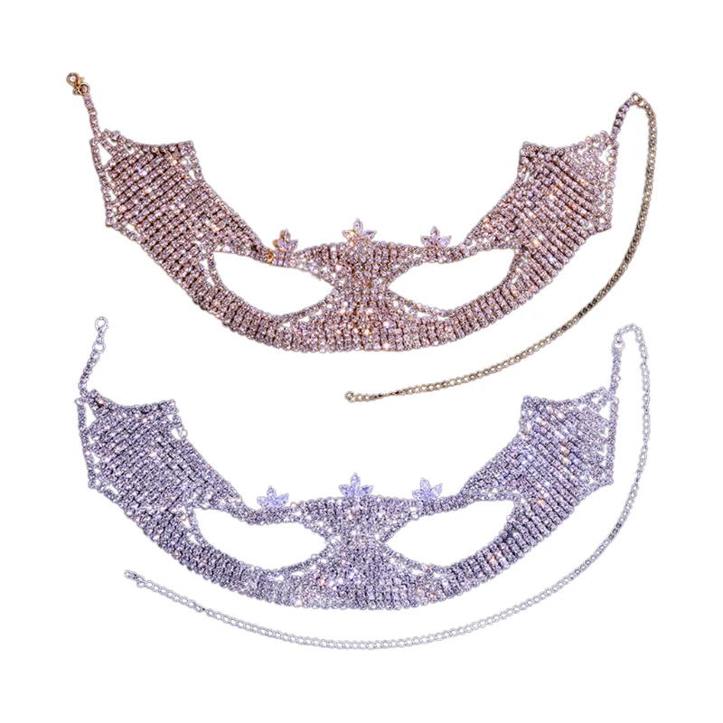 

YUYU Luxury Belly Dance for Rhinestone Veil Eyemask Face Jewelry for Women Crystal Face Mask Masquerade Party Accessories