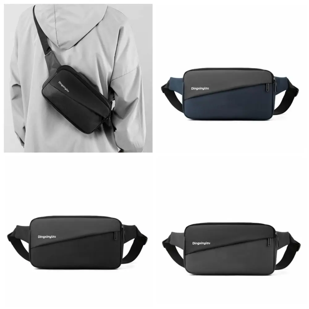 Nylon Men's Chest Bag Multi Functional Large Capacity Outdoor Waist Bag Label Adjustable Strap Sports Walking Bag Jogging