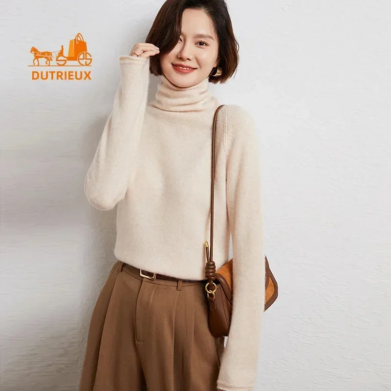 2025 Winter New Cashmere Pullover Sweater Women, Seven Needle Pile Collar Knitted Top, Thick Warm Wool Bottoming Shirt