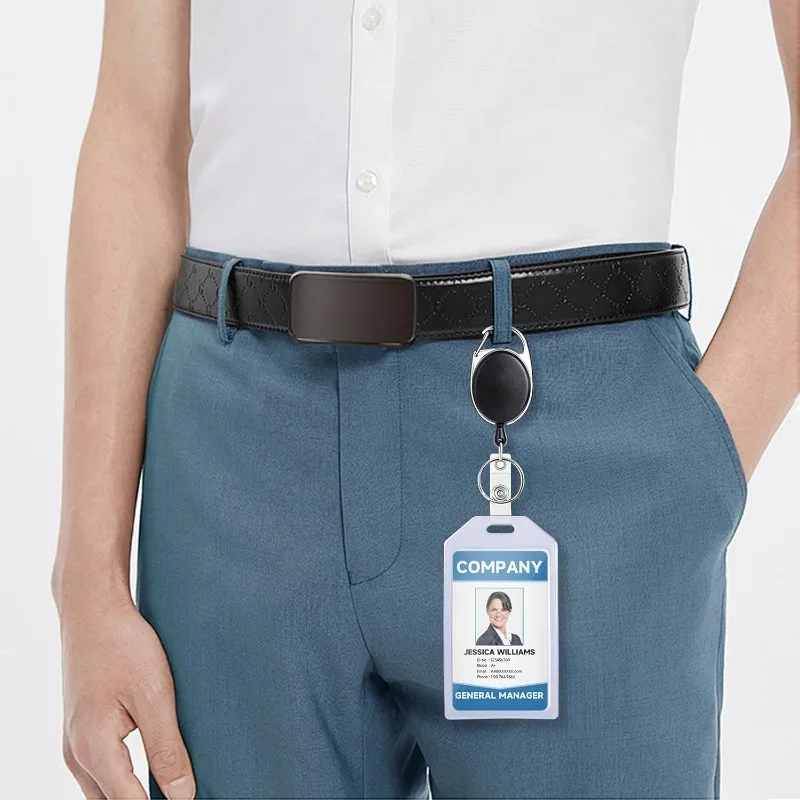 

Мягкий гибкий прозрачный держатель для удостоверений личности с овальной выдвижной катушкой-держателем для бейджа со шнурком для работы и офиса, пластиковая защита для карт