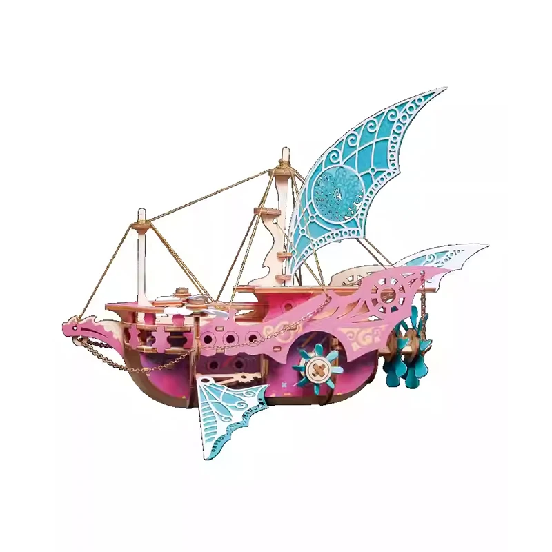 Bloques de construcción de madera, modelo de dirigible, trabajo hecho a mano, DIY, nave de fantasía de una mil y una noche, rompecabezas 3D de estilo chino, regalo para niños