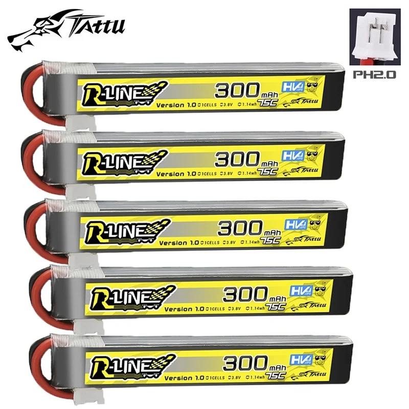 TATTU 300mAh 75C bateria Lipo 3.8V dla helikopter RC Quadcopter FPV części do dronów wyścigowy 1S akumulator + ładowarka